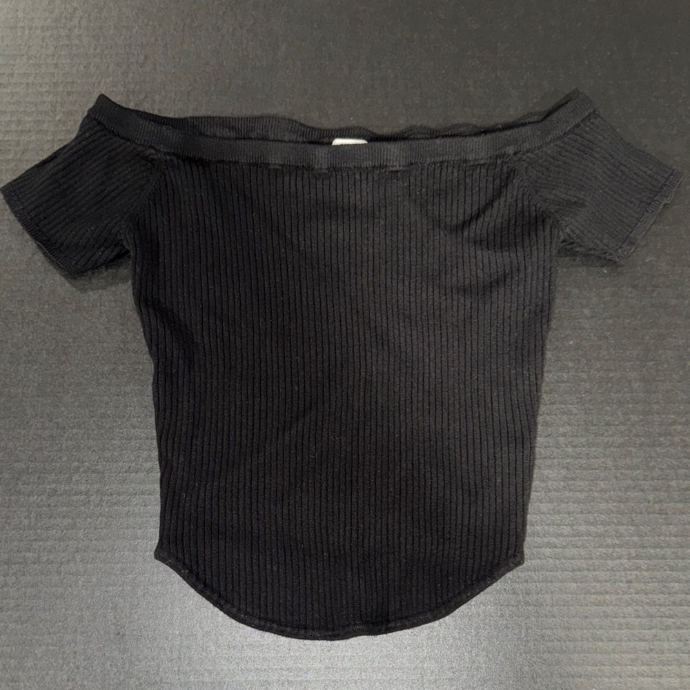 Garage Black Ribbed Off-Shoulder Top